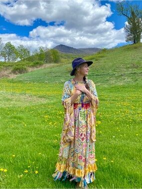 Boho Floral Tiered Maxi Dress with Ruffle Hem - Multicolor